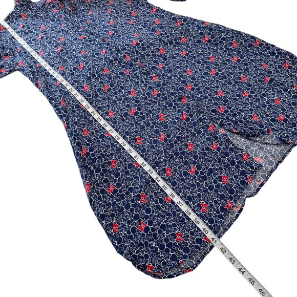 Disney Minnie Mouse Women SZ 1X  Navy Bow Print Shirt Dress 3/4 Sleeve V-Neck - Picture 8 of 15